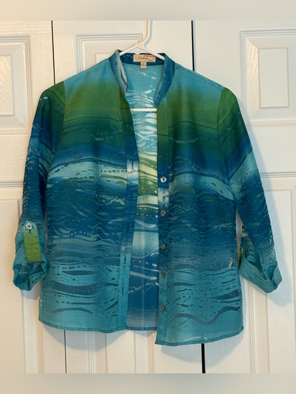 Chico's Teal & Green Ombre Button-Front Blouse